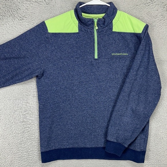 Vineyard Vines Pullover Sweatshirt Mens Medium Blue Green Quarter Zip Sweater
